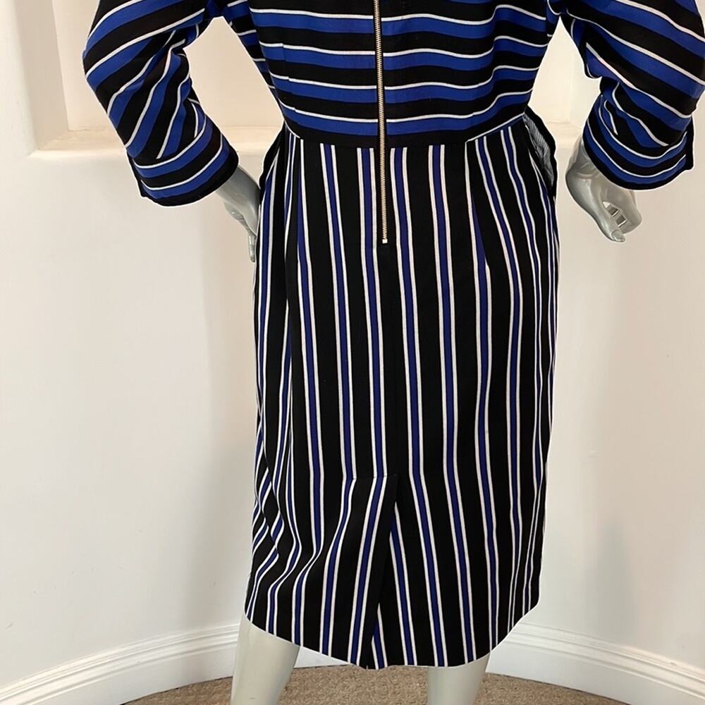 Olympia Le-Tan Striped Dress Sz 42 Blue Black Mock Neck Paris Designer - Picture 13 of 16